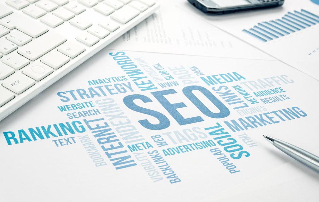 seo business concept cloud chart print document.
